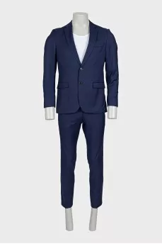 Men's blue straight-cut wool suit