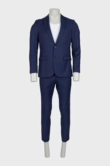 Men's blue straight-cut wool suit