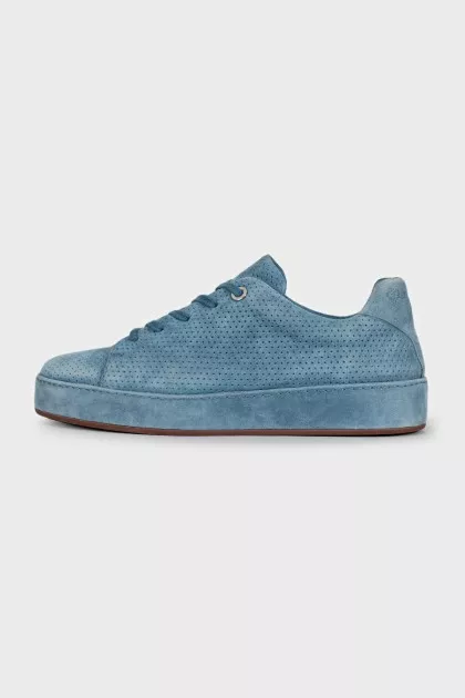 Blue suede sneakers with perforations