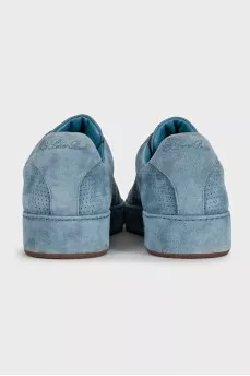 Blue suede sneakers with perforations