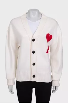 Wool cardigan with contrasting logo