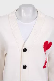 Wool cardigan with contrasting logo