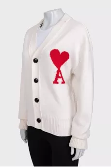 Wool cardigan with contrasting logo