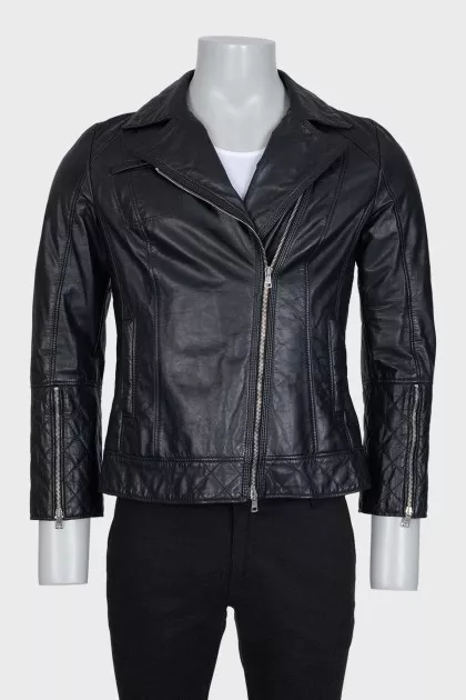 Men's black leather jacket with tag