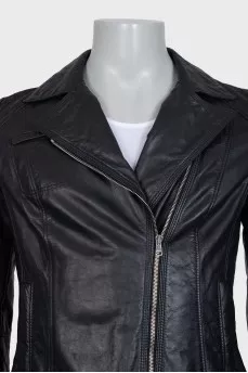Men's black leather jacket with tag