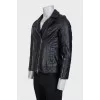Men's black leather jacket with tag