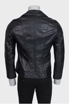 Men's black leather jacket with tag