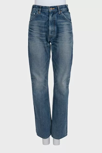 Mid-rise distressed jeans