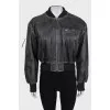 Insulated leather jacket with a distressed effect