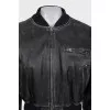Insulated leather jacket with a distressed effect