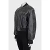 Insulated leather jacket with a distressed effect