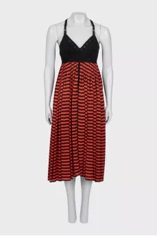 Silk dress in red and black stripes