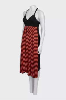 Silk dress in red and black stripes