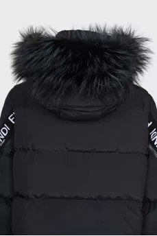 Black down jacket with stripes on the sleeves