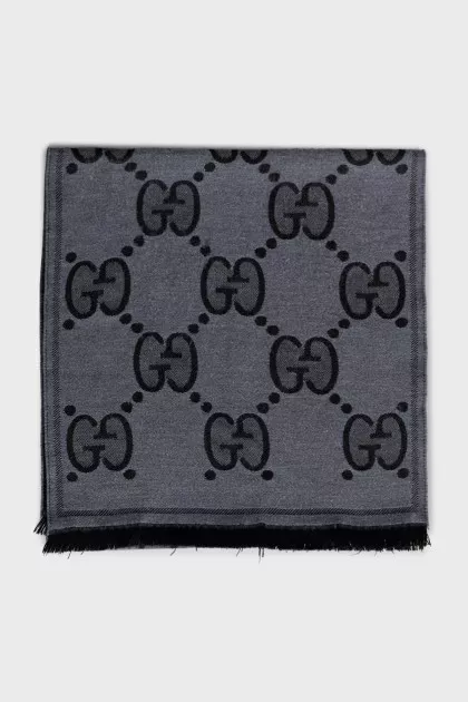 Men's gray scarf with a signature print