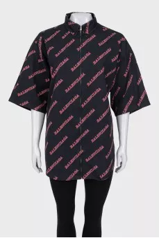 Black short sleeve zip up shirt