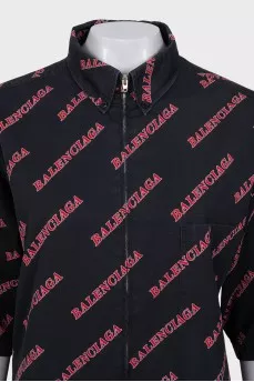 Black short sleeve zip up shirt
