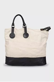 Vintage shopper made of textile and leather