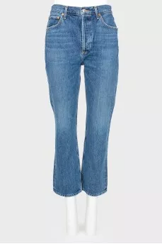 High rise blue jeans