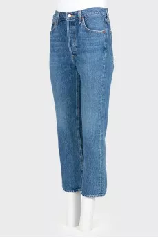 High rise blue jeans