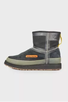 Suede uggs with textile inserts