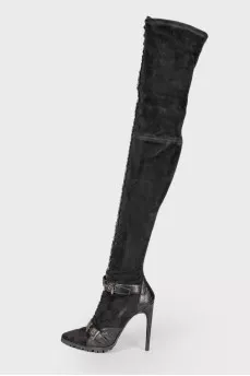 Suede over the knee boots with weaving