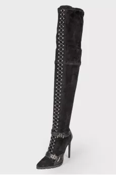 Suede over the knee boots with weaving