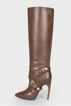 Studded brown leather boots