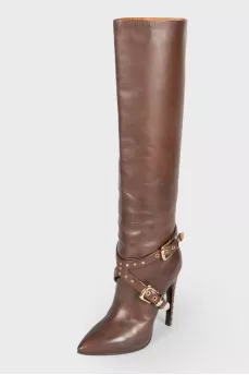 Studded brown leather boots
