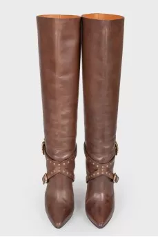 Studded brown leather boots