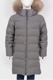 Children's gray down jacket with a hood