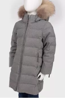 Children's gray down jacket with a hood
