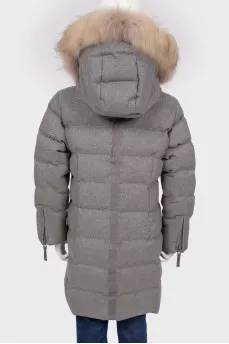 Children's gray down jacket with a hood