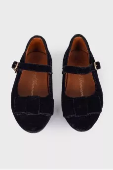 Children's velvet balerinas with a bow