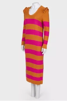 Striped dress with decorative shoulders