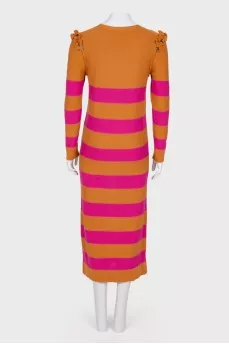 Striped dress with decorative shoulders
