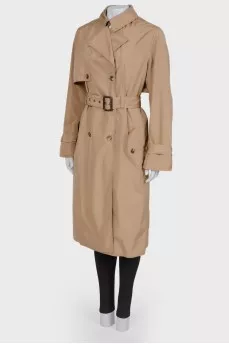Double-breasted trench coat with a belt