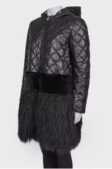 Combined down jacket with fur on the hem