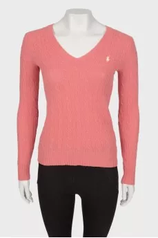 Pink sweater with embroidered brand logo