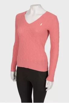 Pink sweater with embroidered brand logo