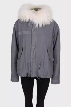 Gray jacket with white fur