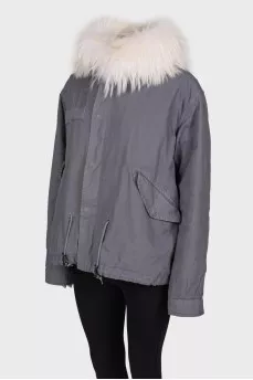 Gray jacket with white fur