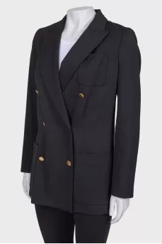 Double -breasted black jacket with metal buttons