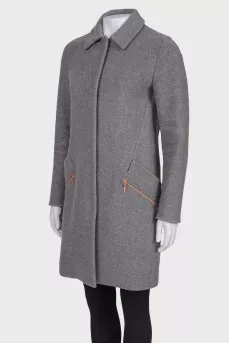 Wool coat with pink zippers