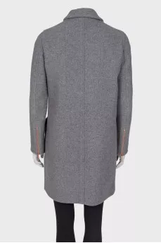 Wool coat with pink zippers