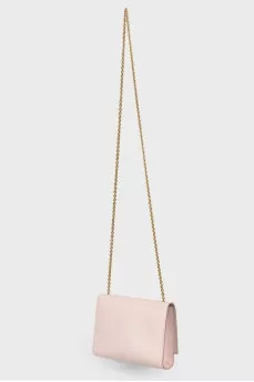 Leather pink handbag with shoulder chain