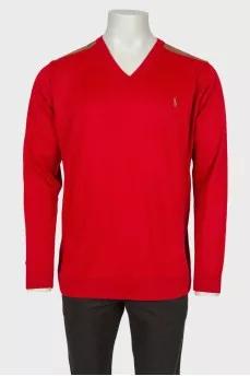 Men's red jumper with leather patches