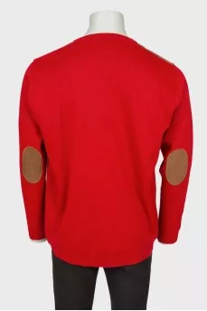 Men's red jumper with leather patches