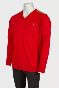Men's red jumper with leather patches