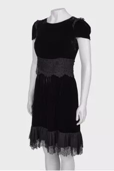 Black velor dress with lace